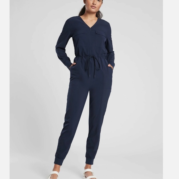 Athleta Zuma Athleisure Lightweight Stretch Jogger Jumpsuit Navy Size Small - Picture 1 of 10